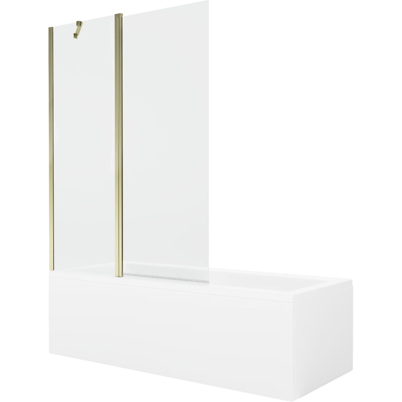 Mexen Cubik rechteckige Badewanne 170 x 70 cm mit Verkleidung und 1-flügliger Duschabtrennung 120 cm, transparent, gold - 550317