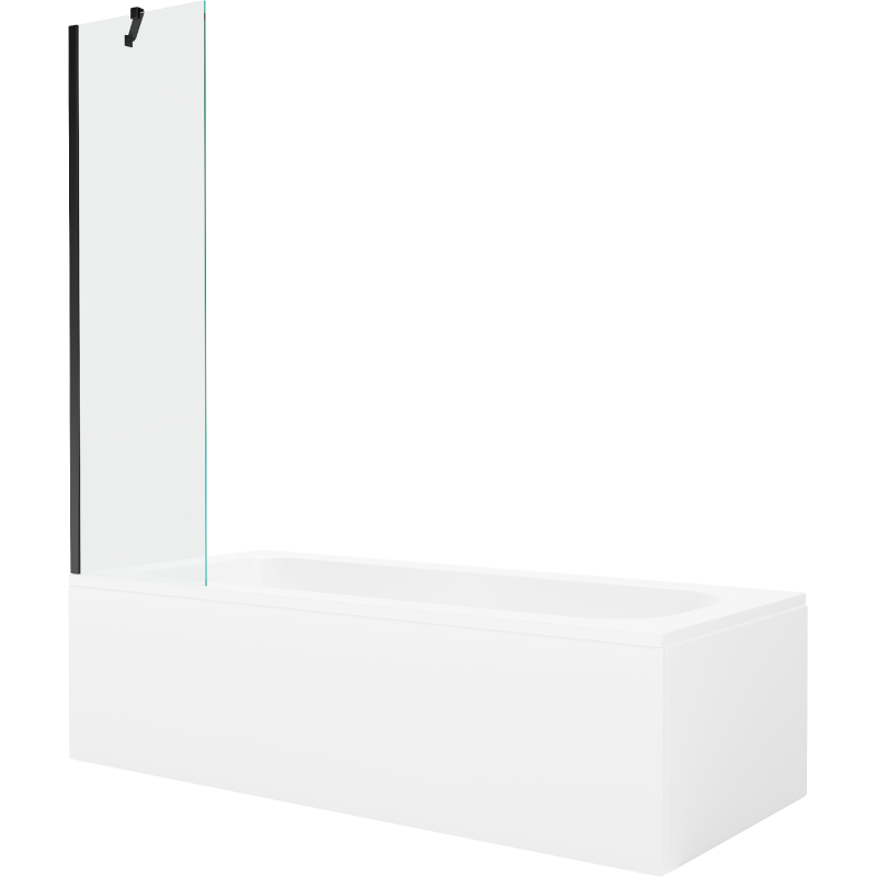 Mexen Vega Rechteckige Badewanne 150 x 70 cm mit Verkleidung und 1-flügeliger 50 cm Trennwand, transparent, schwarz