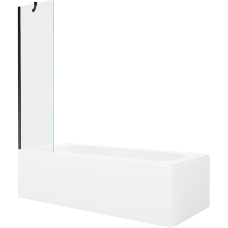 Mexen Vega Rechteckige Badewanne 150 x 70 cm mit Verkleidung und 1-flügeliger 50 cm Trennwand, transparent, schwarz