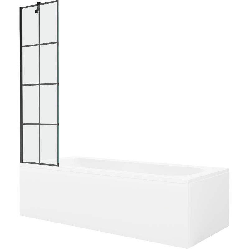 Mexen Vega Rechteckige Wanne 150 x 70 cm mit Verkleidung und 1-flügeliger Paravent 50 cm, schwarzes Muster