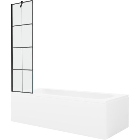 Mexen Vega Rechteckige Wanne 150 x 70 cm mit Verkleidung und 1-flügeliger Paravent 50 cm, schwarzes Muster