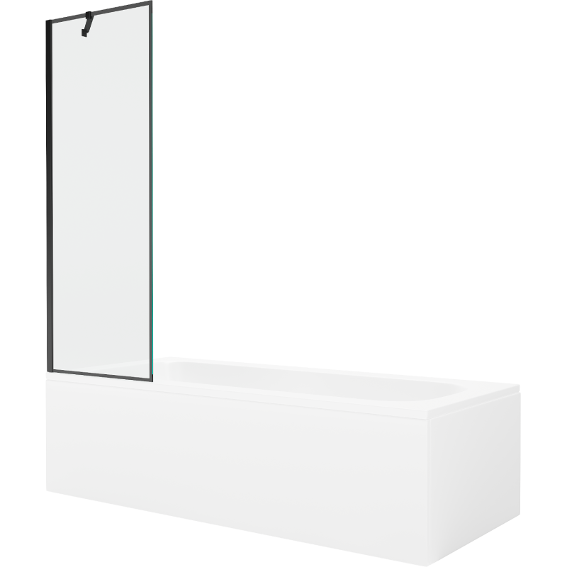 Mexen Vega Rechteckige Badewanne 150 x 70 cm mit Verkleidung und 1-flügeliger 60 cm Duschwand, schwarzes Muster