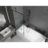 Mexen Vega Rechteckige Badewanne 150 x 70 cm mit Verkleidung und 1-flügeliger Duschwand 70 cm, schwarzes Muster