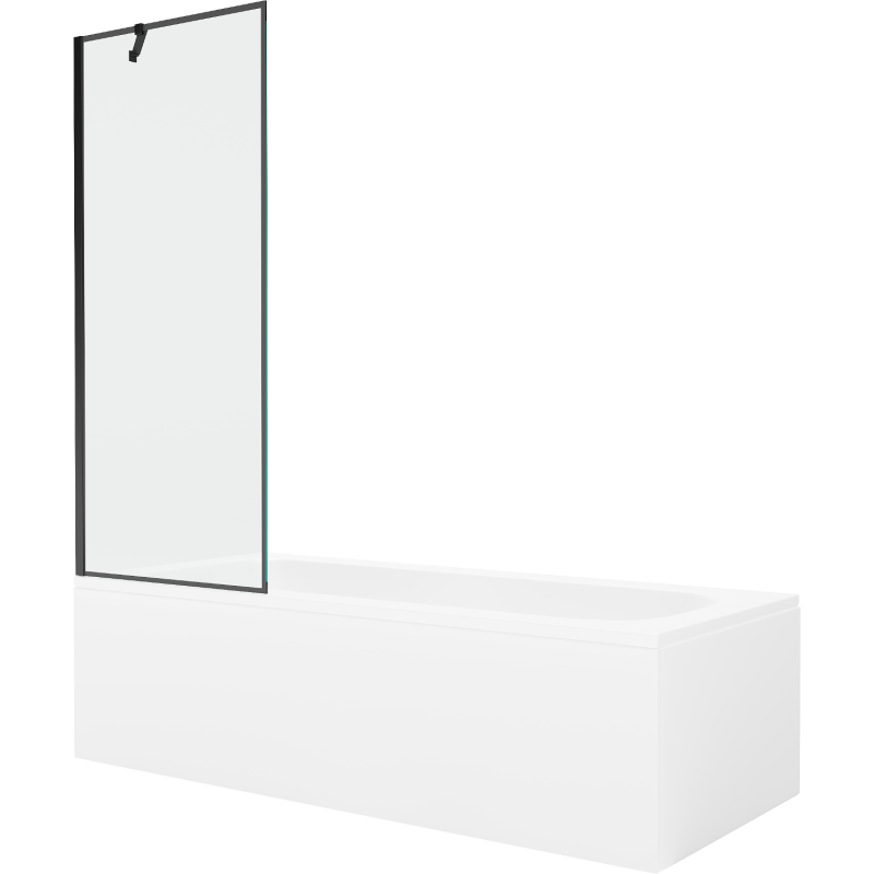 Mexen Vega Rechteckige Badewanne 150 x 70 cm mit Verkleidung und 1-flügeliger Duschwand 70 cm, schwarzes Muster