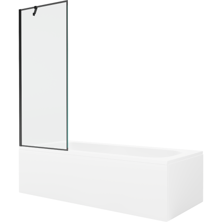 Mexen Vega Rechteckige Badewanne 150 x 70 cm mit Verkleidung und 1-flügeliger Duschwand 70 cm, schwarzes Muster