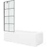 Mexen Vega Rechteckige Badewanne 150 x 70 cm mit Verkleidung und 1-flügeliger 70 cm Abtrennung, schwarzes Muster