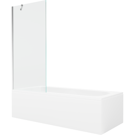 Mexen Vega rechteckige Badewanne 150 x 70 cm mit Verkleidung und 1-flügeliger 80 cm Abtrennung, transparent, chrom