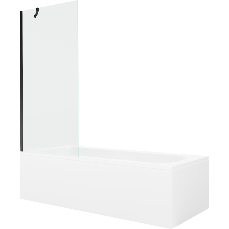 Mexen Vega Rechteckige Badewanne 150 x 70 cm mit Verkleidung und 1-flügeliger 80 cm Trennwand, transparent, schwarz