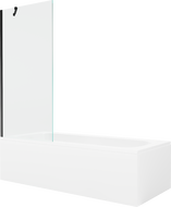 Mexen Vega Rechteckige Badewanne 150 x 70 cm mit Verkleidung und 1-flügeliger 80 cm Trennwand, transparent, schwarz