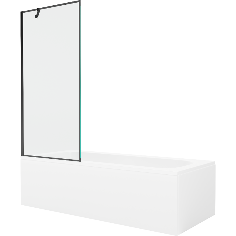 Mexen Vega Rechteckige Wanne 150 x 70 cm mit Verkleidung und 1-flügeliger 80 cm Duschabtrennung, schwarzes Muster