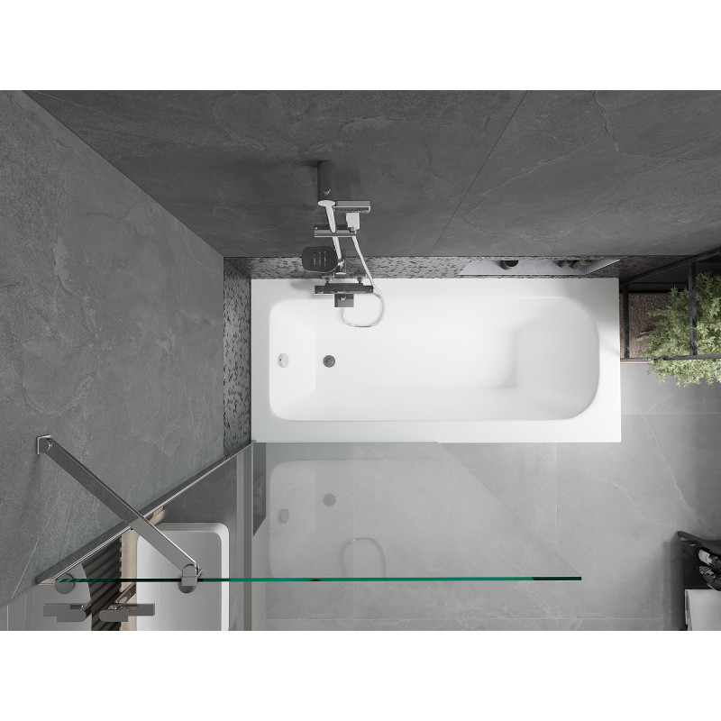 Mexen Vega rechteckige Badewanne 150 x 70 cm mit Verkleidung und 1-flügeliger 90 cm Falttür, transparent, Chrom