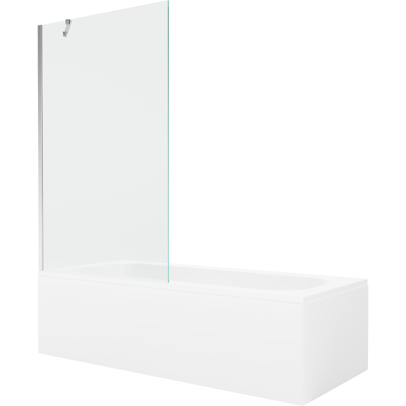 Mexen Vega Rechteckige Badewanne 150 x 70 cm mit Verkleidung und 1-flügeliger 100 cm Duschwand, transparent, Chrom
