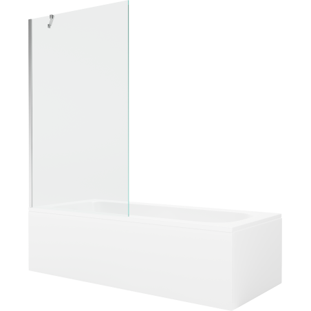 Mexen Vega Rechteckige Badewanne 150 x 70 cm mit Verkleidung und 1-flügeliger 100 cm Duschwand, transparent, Chrom