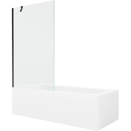 Mexen Vega Rechteckige Badewanne 150 x 70 cm mit Verkleidung und 1-flügeliger Trennwand 100 cm, transparent, schwarz