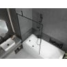 Mexen Vega Rechteckige Badewanne 150 x 70 cm mit Verkleidung und 1-flügeliger Duschabtrennung 100 cm, schwarzes Muster