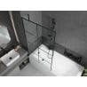 Mexen Vega rechteckige Badewanne 150 x 70 cm mit Verkleidung und 1-flügeligem 100 cm Paravent, schwarzes Muster