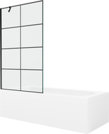 Mexen Vega rechteckige Badewanne 150 x 70 cm mit Verkleidung und 1-flügeligem 100 cm Paravent, schwarzes Muster