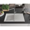Mexen Cesar Granitspüle 1-Becken mit Abtropffläche und Küchenarmatur Flora, weiß - 6514-20-670401-06