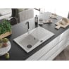 Mexen Cesar Granitspüle 1-Becken mit Abtropffläche und Küchenarmatur Flora, weiß - 6514-20-670401-07-B