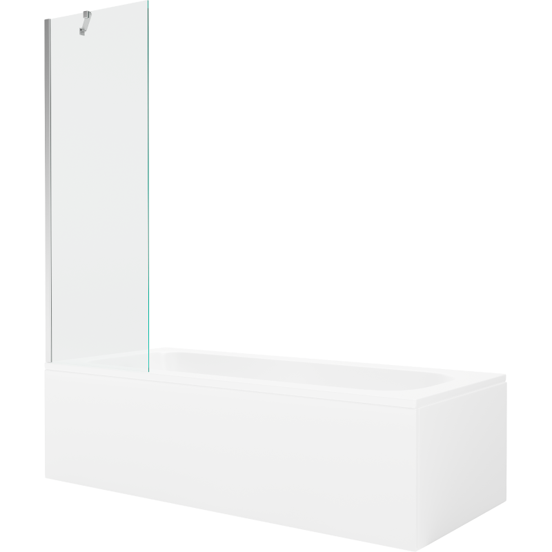 Mexen Vega Rechteckige Badewanne 160 x 70 cm mit Verkleidung und 1-flügeliger Duschwand 60 cm, transparent, Chrom