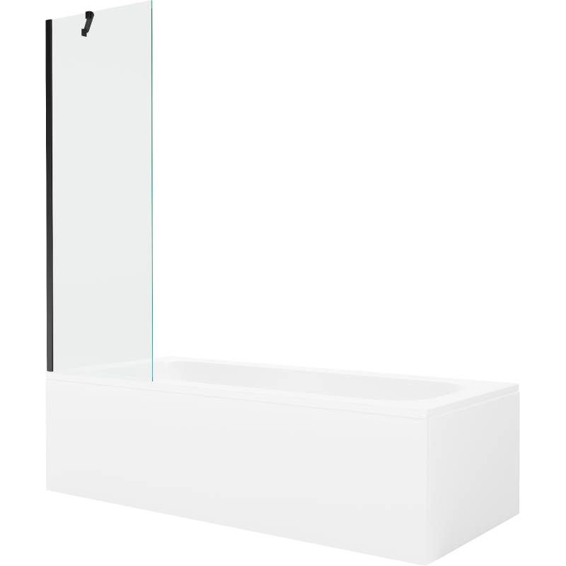 Mexen Vega Rechteckige Badewanne 160 x 70 cm mit Verkleidung und 1-flügeliger 60 cm Abtrennung, transparent, schwarz