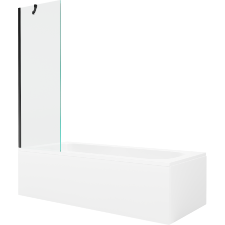 Mexen Vega Rechteckige Badewanne 160 x 70 cm mit Verkleidung und 1-flügeliger 60 cm Abtrennung, transparent, schwarz