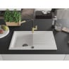 Mexen Cesar Granitspüle 1-Becken mit Abtropffläche und Küchenarmatur Flora, weiß - 6514-20-670401-57-B