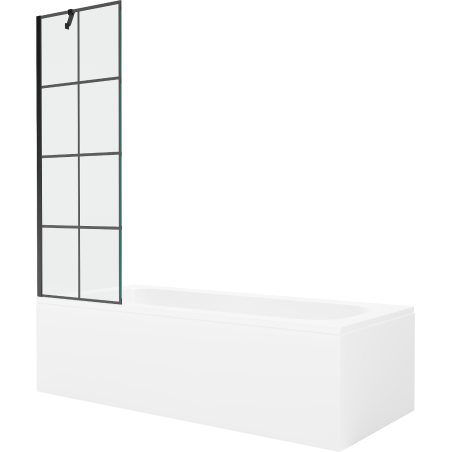 Mexen Vega Rechteckige Badewanne 160 x 70 cm mit Verkleidung und 1-flügeliger Abtrennung 60 cm, schwarzes Muster