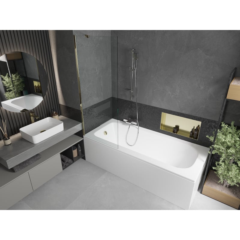 Mexen Vega Rechteckige Wanne 160 x 70 cm mit Verkleidung und 1-flügeliger Faltwand 70 cm, transparent, Chrom
