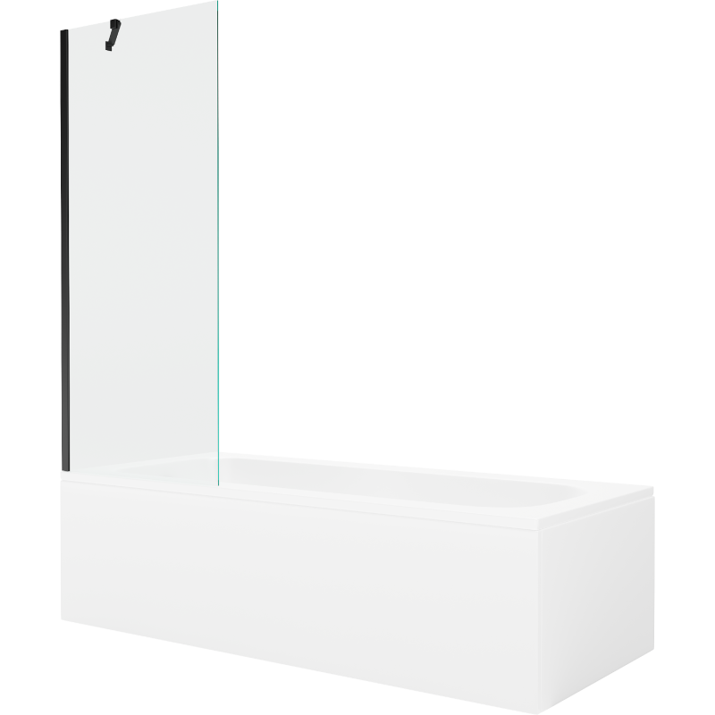 Mexen Vega Rechteckige Badewanne 160 x 70 cm mit Verkleidung und 1-flügeliger 70 cm Duschabtrennung, transparent, schwarz
