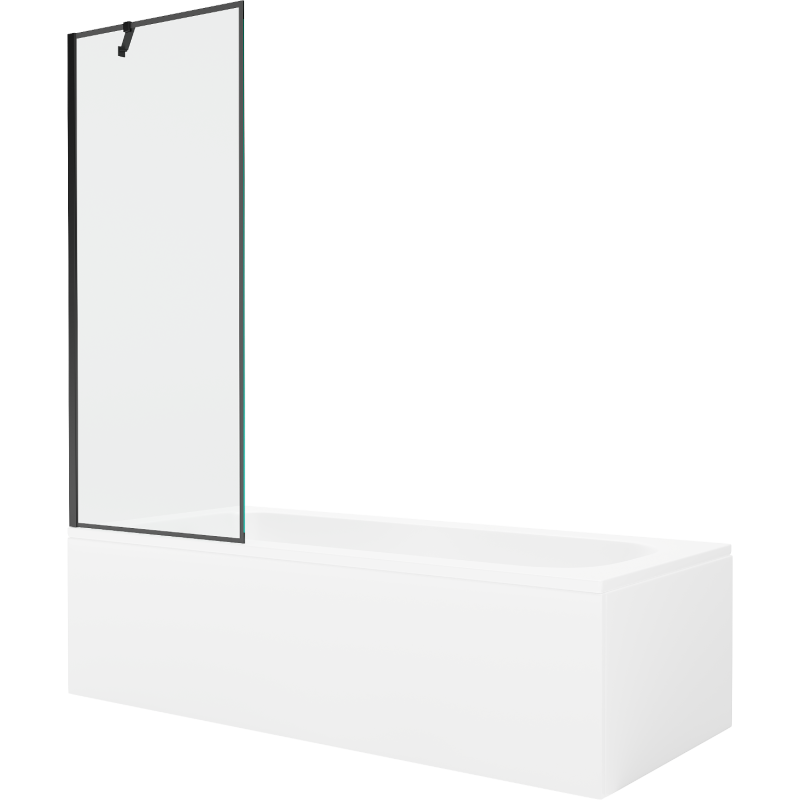Mexen Vega rechteckige Badewanne 160 x 70 cm mit Verkleidung und 1-flügeligem Paravent 70 cm, schwarzes Muster