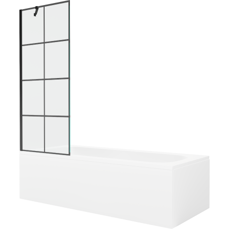 Mexen Vega Rechteckige Badewanne 160 x 70 cm mit Verkleidung und 1-flügeliger Faltwand 70 cm, schwarzes Muster
