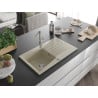 Mexen Cesar Granitspüle 1-beckig mit Abtropffläche und Küchenarmatur Flora, beige - 6514-69-670401-00
