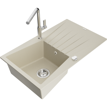 Mexen Cesar granitspüle einbecken mit abtropffläche und küchenarmatur Flora, beige - 6514-69-670401-00