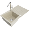 Mexen Cesar Granitspüle 1-beckig mit Abtropffläche und Küchenarmatur Flora, beige - 6514-69-670401-00