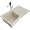 Mexen Cesar Granitspüle 1-Becken mit Abtropffläche und Küchenarmatur Flora, beige - 6514-69-670401-07