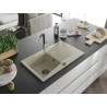 Mexen Cesar Granitspüle 1-Becken mit Abtropffläche und Küchenarmatur Flora, beige - 6514-69-670401-07-B