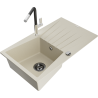 Mexen Cesar Granitspüle 1-Becken mit Abtropffläche und Küchenarmatur Flora, beige - 6514-69-670401-07-B