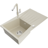 Mexen Cesar Granitspüle 1-Becken mit Abtropffläche und Küchenarmatur Flora, beige - 6514-69-670401-09