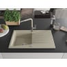 Mexen Cesar Granitspüle 1-Becken mit Abtropffläche und Küchenarmatur Flora, beige - 6514-69-670401-09