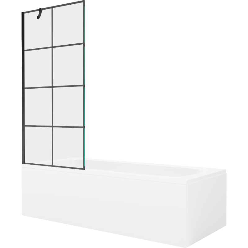 Mexen Vega Rechteckige Badewanne 160 x 70 cm mit Verkleidung und 1-flügeliger 80 cm Duschabtrennung, schwarzes Muster