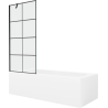Mexen Vega Rechteckige Badewanne 160 x 70 cm mit Verkleidung und 1-flügeliger 80 cm Duschabtrennung, schwarzes Muster