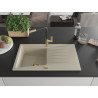 Mexen Cesar Granitspüle 1-Becken mit Abtropffläche und Küchenarmatur Flora, beige - 6514-69-670401-57-G