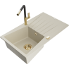 Mexen Cesar Granitspüle 1-Becken mit Abtropffläche und Küchenarmatur Flora, beige - 6514-69-670401-57-G