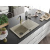 Mexen Cesar Einzelbecken-Granitle Spüle mit Abtropffläche und Küchenarmatur Flora, beige - 6514-69-670401-57-B