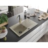 Mexen Cesar Granitspüle, 1-Becken mit Abtropffläche und Küchenarmatur Flora, Beige - 6514-69-670401-57-B