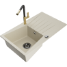Mexen Cesar Granitspüle, 1-Becken mit Abtropffläche und Küchenarmatur Flora, Beige - 6514-69-670401-57-B