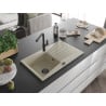 Mexen Cesar Granitspüle 1-Becken mit Abtropffläche und Küchenarmatur Flora, beige - 6514-69-670401-70-B