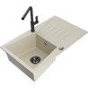 Mexen Cesar Granitspüle 1-Becken mit Abtropffläche und Küchenarmatur Flora, beige - 6514-69-670401-70-B