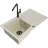 Mexen Cesar Granitspüle 1-beckig mit Abtropffläche und Küchenarmatur Flora, beige - 6514-69-670401-70-B